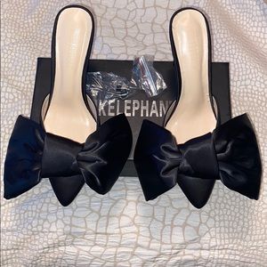 Black satin bow heels